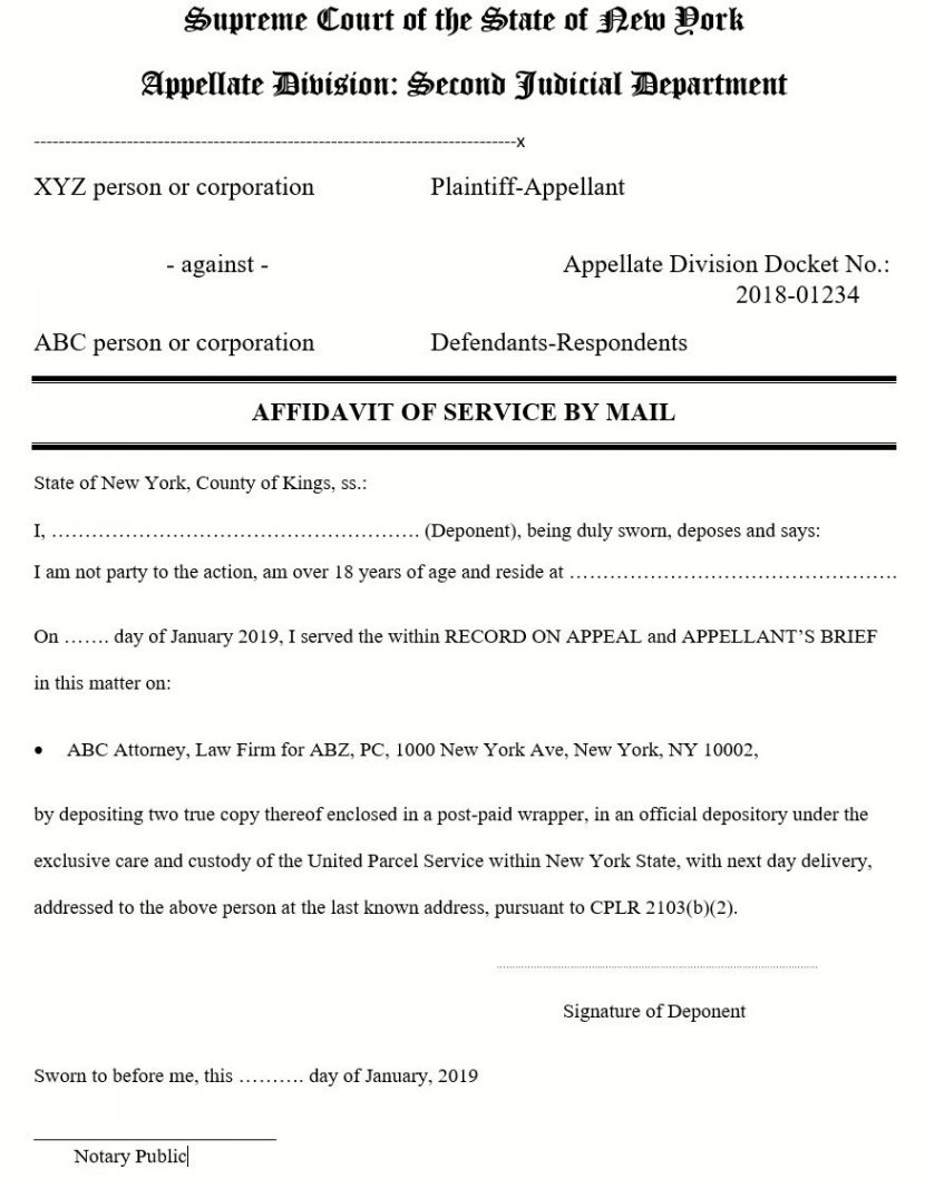 sample affidavit of service by mail new york