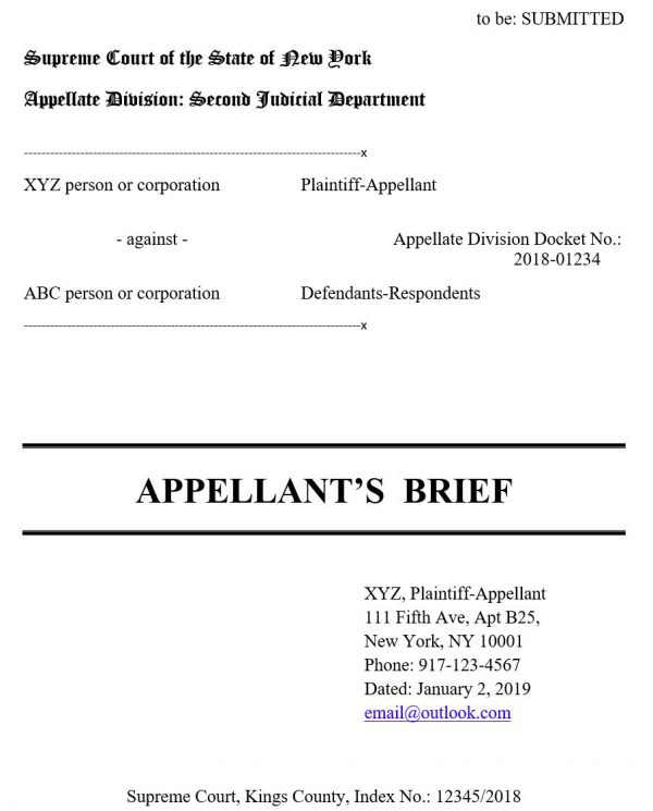 Brief for Appellant sample in Microsoft word file