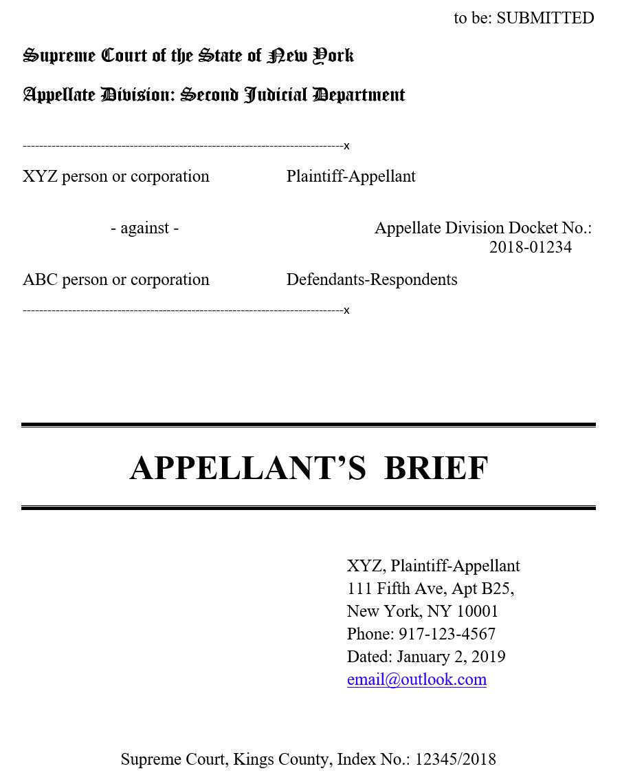 Appellate Brief Cover Page Template